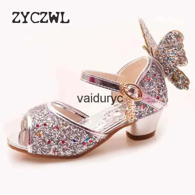 Sandalen Meisjes Strass Vlinder roze Latin schoenen 5-13 jaar oud 6 ldren 7 zomer hoge Hak Prinses kidsH24229