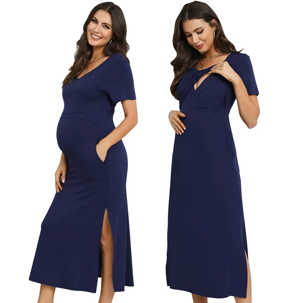 Sukienki Sutyka pielęgniarska Summer Premama Szybkie krótkie rękawie kobiety w ciąży Baby Shower Karmienie piersią sukienki