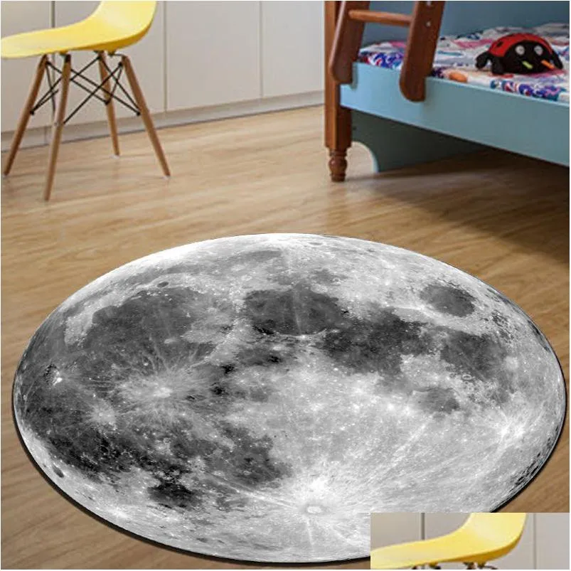 Mattor Round Creative Moon Rugs Bedside Decorative Floor Area matta för pojkar sovrum nylon tryckt tjocka mattor abstrakt grå stol matta dhfoh