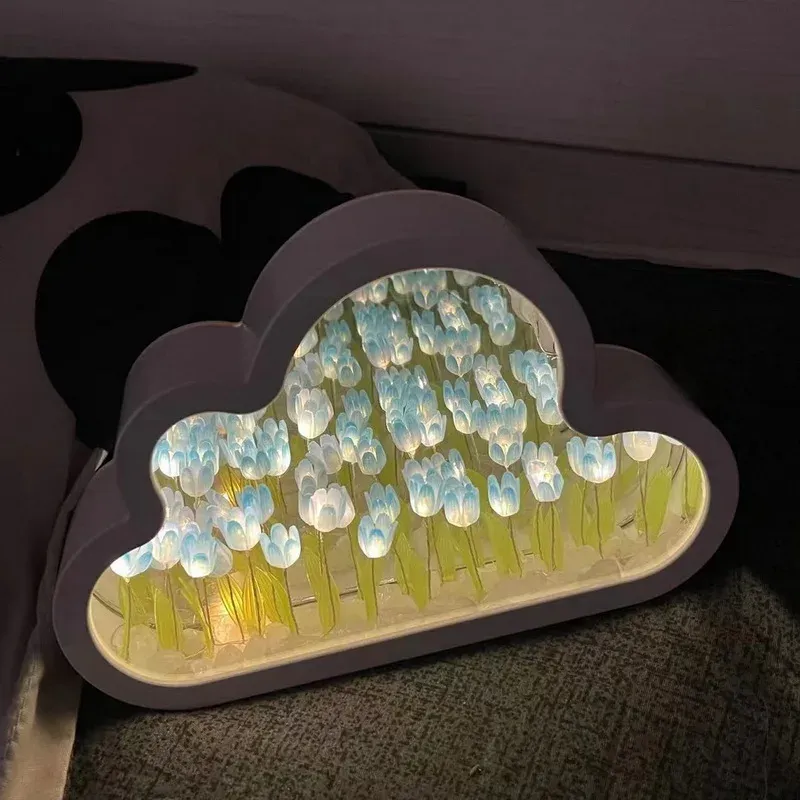 Wolke Spiegel Tulpe Lampe DIY Nachtlicht Mädchen Schlafzimmer Ornamente Kreative Foto Rahmen Spiegel Tisch Lampen Nachttisch Handgemachte Geburtstagsgeschenke YFA1965