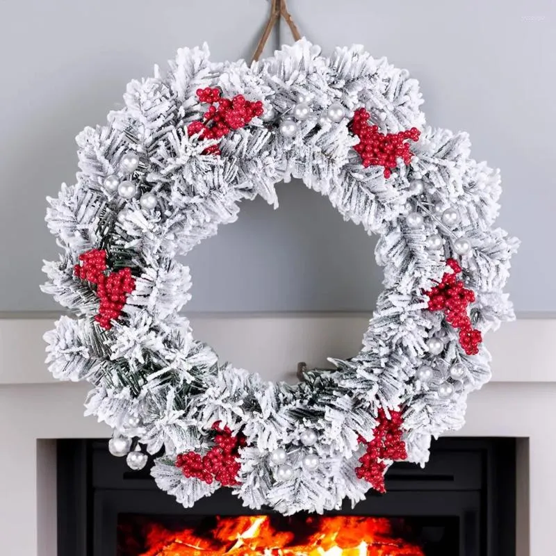 Flores decorativas com neve videira natal castiçal grinalda reunindo baga branco castiçal guirlanda reutilizável artificial