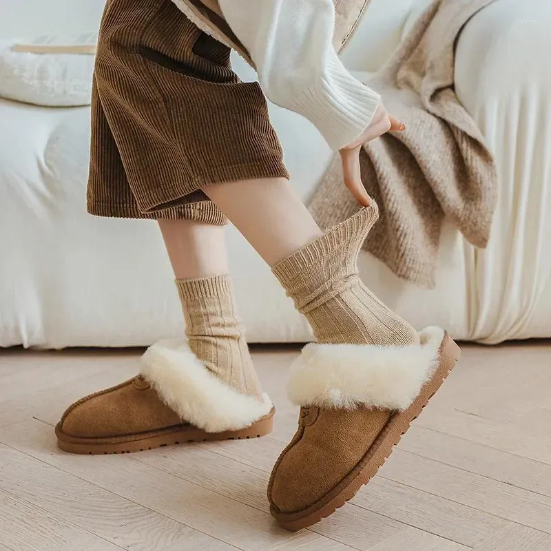 Women Socks 2024 Winter Solid Color Women's Thickened Warm Cashmere Wool Japanese Fashion Harajuku Stockings