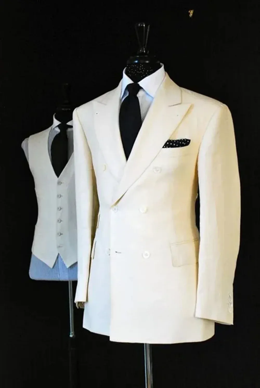 Abiti da uomo in lino bianco doppio petto per matrimonio 3 pezzi (giacca + pantaloni + gilet) Abito da sposo su misura per uomo, smoking