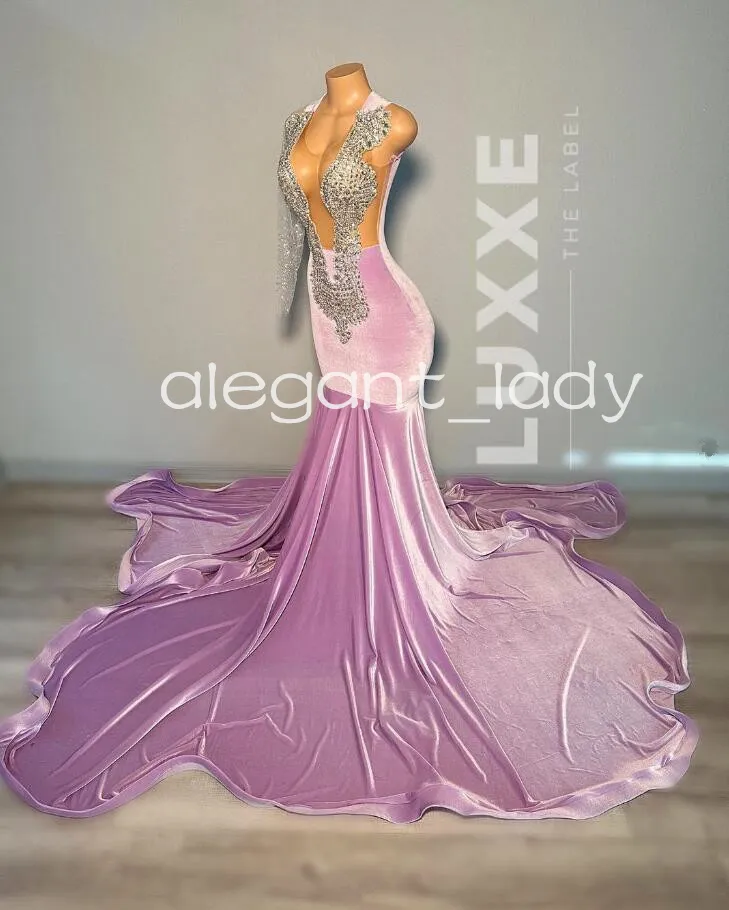 Roxo veludo longo sereia vestidos de baile para as mulheres 2024 brilhante diamante cristal noite gala vestido formal pura menina preta