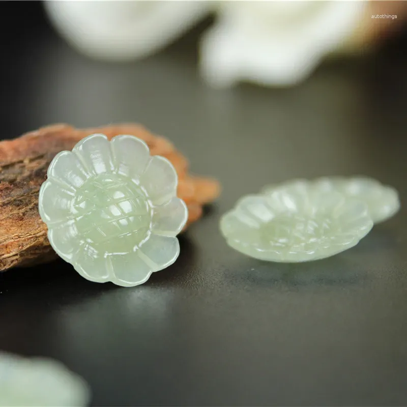 Pierres précieuses en vrac naturel Hetian Jade sculpté à la main boutons de fleur de soleil bricolage de vrais bracelets collier accessoires Septa perles dispersées