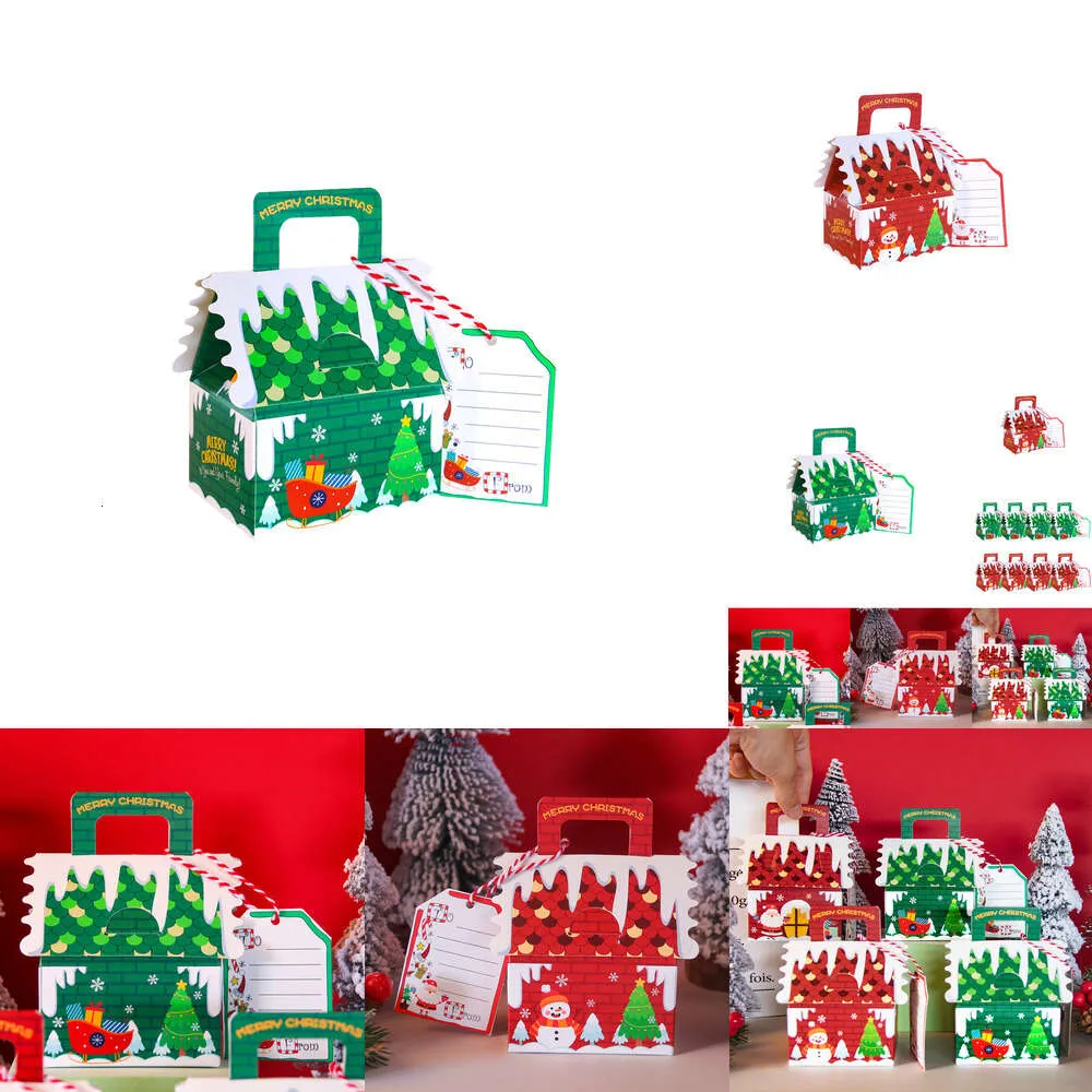 New New 4/6/12Pcs Christmas Green Red Gingerbread House Shape Gift Boxes Snowman Candy Snack Cookies Paper Box Xmas Party Supplies