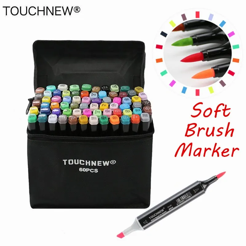 Markers TouchNew 12/24/30/40/60/80 Color Soft Bursh Markers Set Alcohol Based Sketch FeltTip Oily Twin Art Marker Pen for Manga Drawing