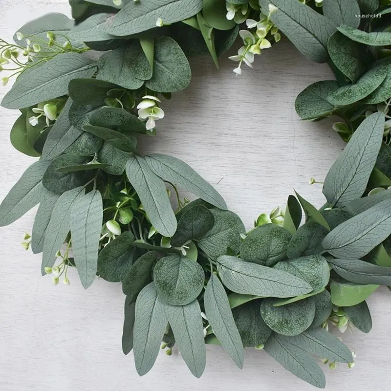 Decorative Flowers KX4B 17'' Eucalyptus Wreath For Front Door Artificial Plants Background Wall