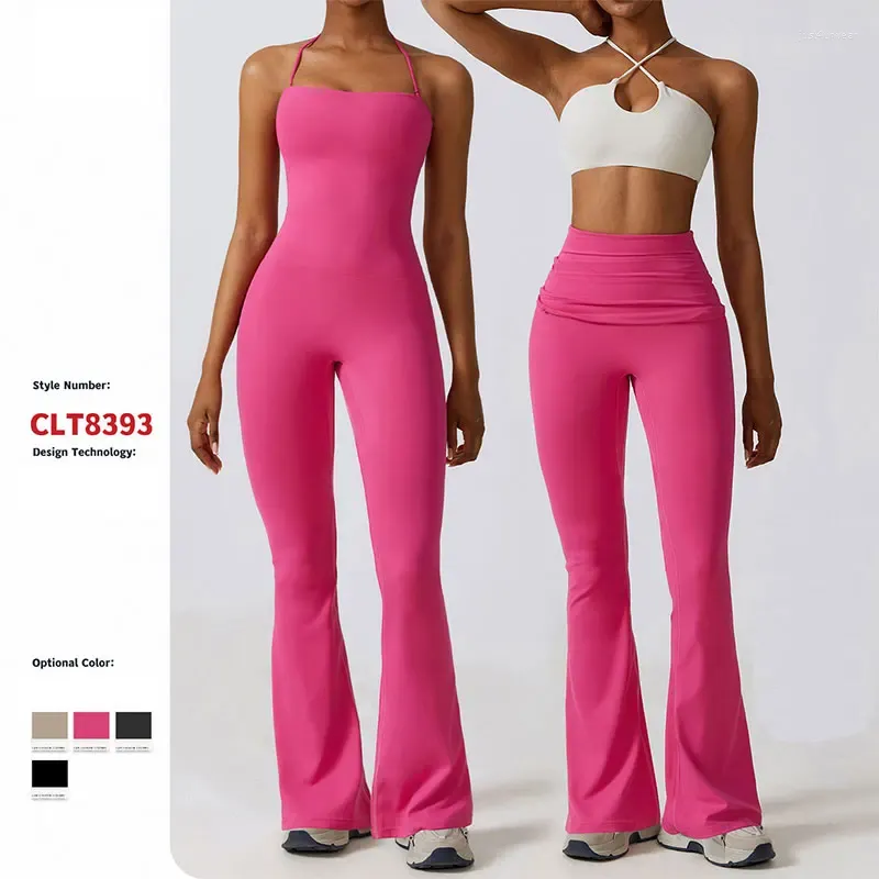 Active Sets Sports Jumpsuit For Women Fitness Flare Pants One Piece Yoga Suit Dance Gym Outfits Bodysuit Sportswear Workout Set