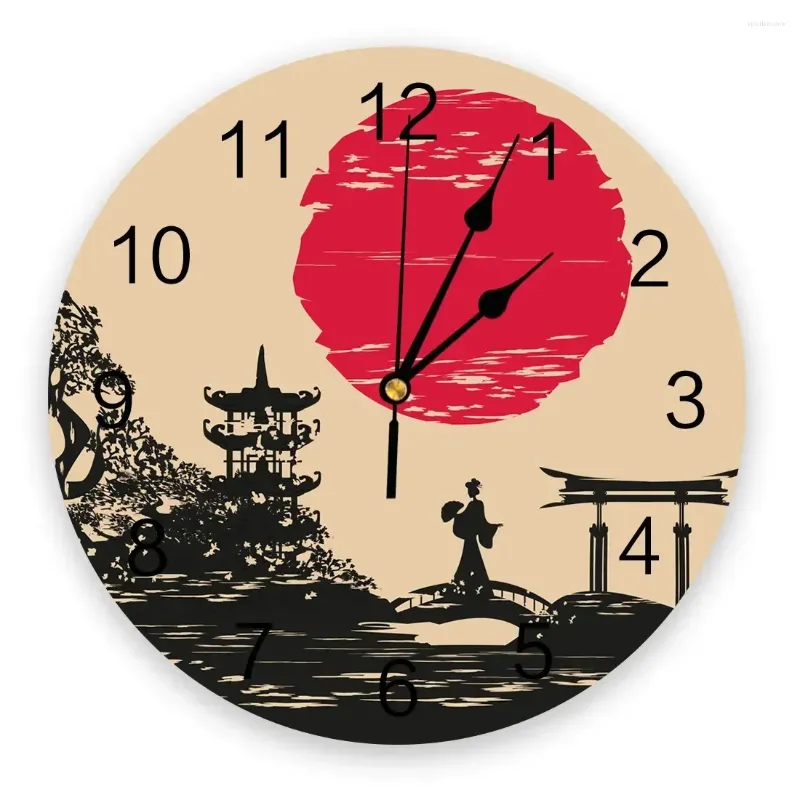 Horloges murales Style japonais Silhouette Horloge décorative créative moderne pour salon cuisine bureau chambre