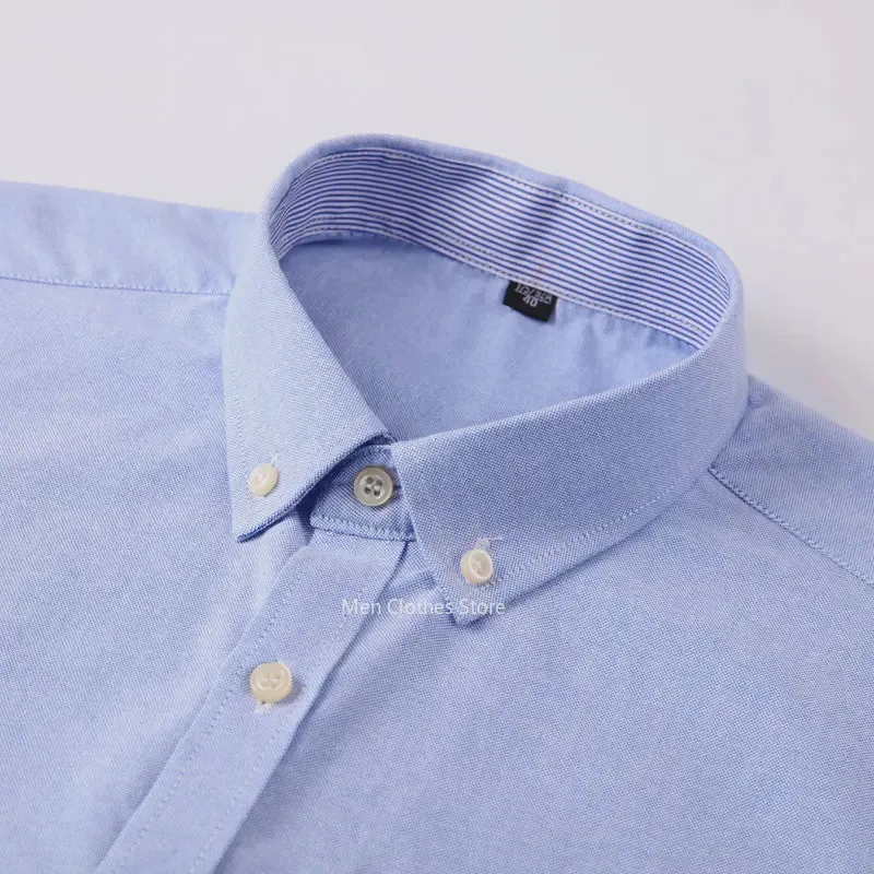 Mens Oxford Short Sleeve Square Collar Soild Plaid Striped