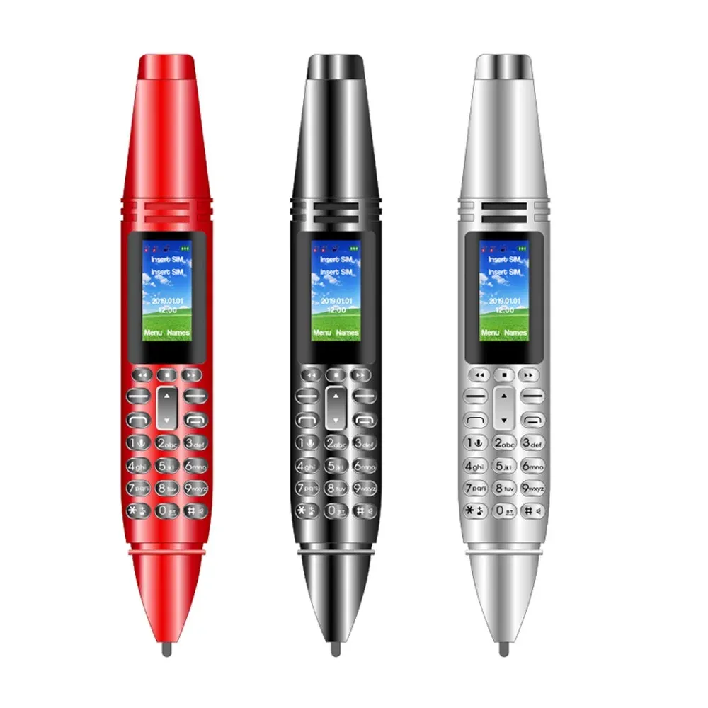 Kopfhörer AK007 0,96" Stiftförmiges 2G-Handy Dual-SIM-Karte GSM entsperrtes Mobiltelefon Bluetooth-Dialer Magic Voice MP3 FM-Diktiergerät