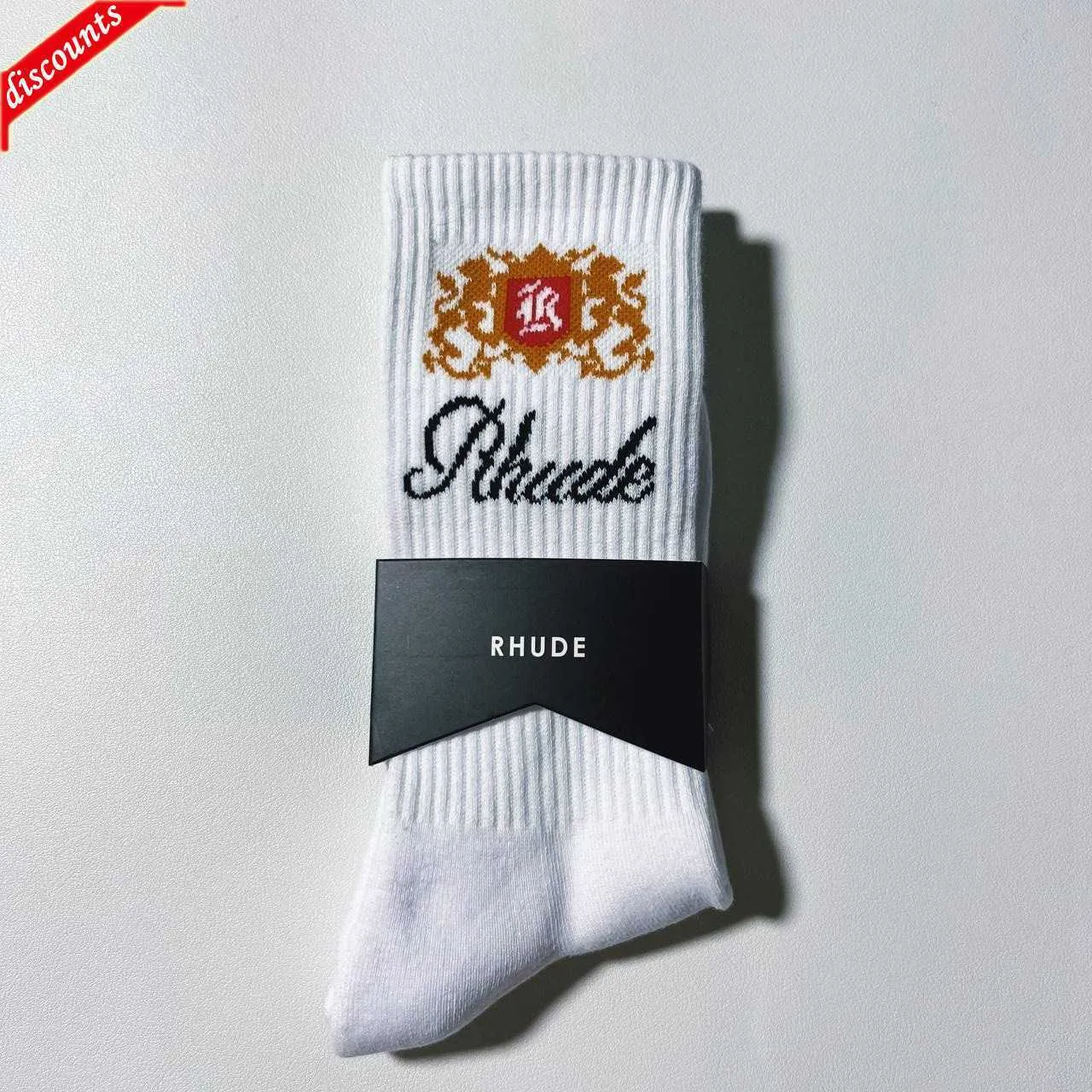 Rhude Socks Men Skarpetki w kalcynach Kobiety luksusowy luksus wysokiej jakości czysta bawełniana marka reprezentatywna dezodoryzacja pochłanianie potu Let In Air Stockings 16i4