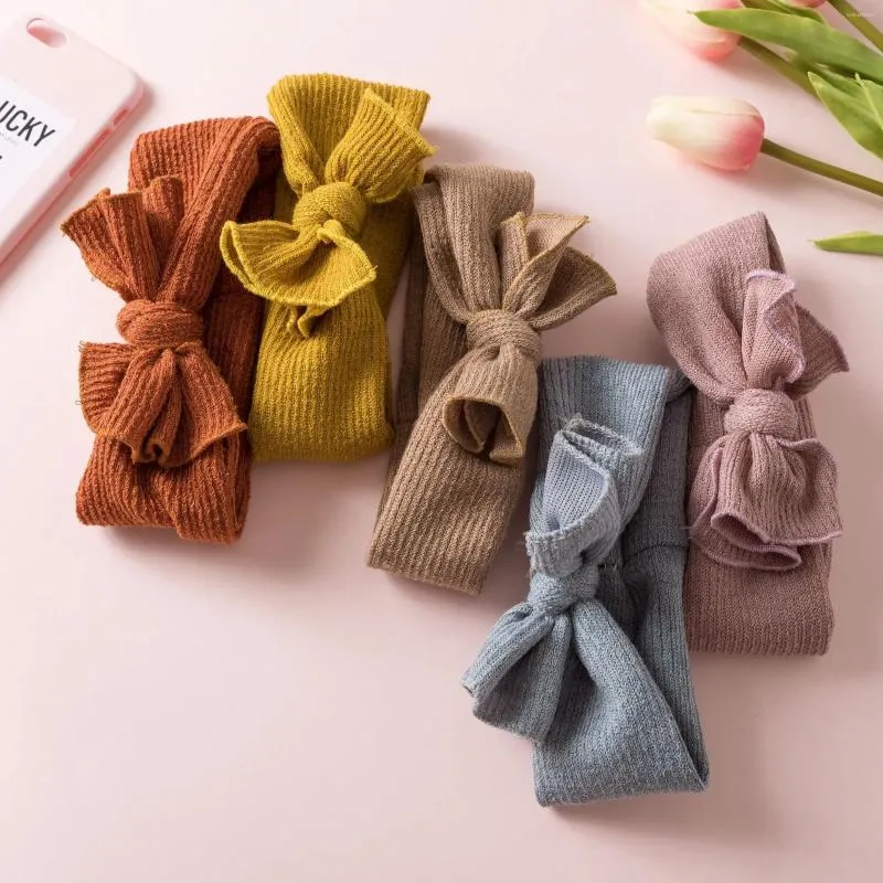 Hårtillbehör babyprodukter tjej barns solida turban båge med huvudbonad stickad pannband gåva