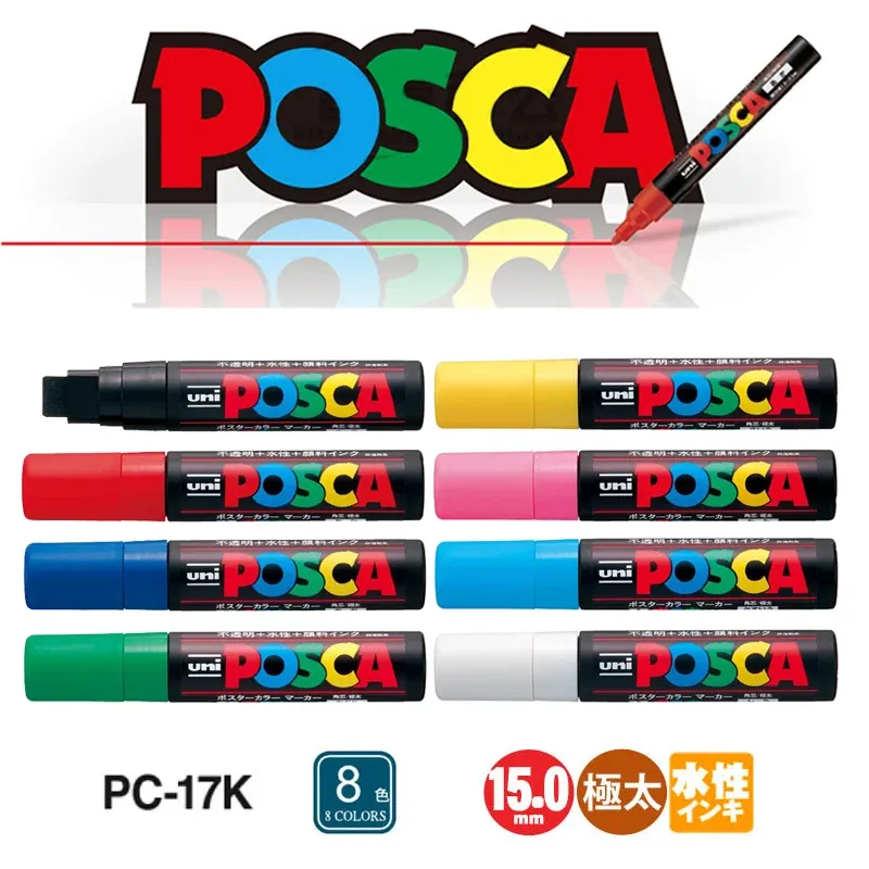 マーカー1PCS UNI POSCAマーカー| PC17Kポップポスターウォーターベースの広告グラフィティペンアートサプライ広告用品