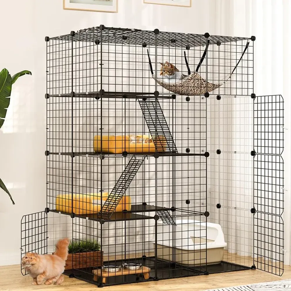 케이지 케이지 실내 대형 4Tier 인클로저 금속 와이어 개집 DIY Playpen Catio 13 Cats Birdcage를위한 큰 해먹