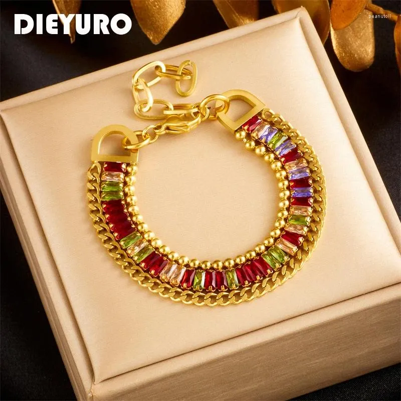 Bracelets à maillons DIEYURO 316L acier inoxydable couleur Zircon cristaux Bracelet pour femmes mode poignet chaîne bijoux cadeaux d'anniversaire Pulsera