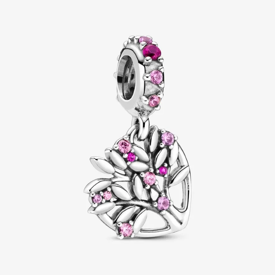 Nieuwe Collectie 100% 925 Sterling Zilver Roze Hart Familieboom Dangle Charm Fit Originele Europese Bedelarmband Mode-sieraden 215z