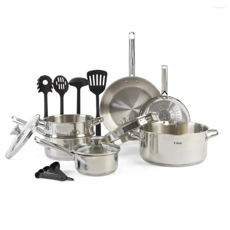 Juegos De Baterías De Cocina T-fal Cook Strain Juego De Acero Inoxidable 14 Piezas Apto Para Lavavajillas Jogo De Panelas