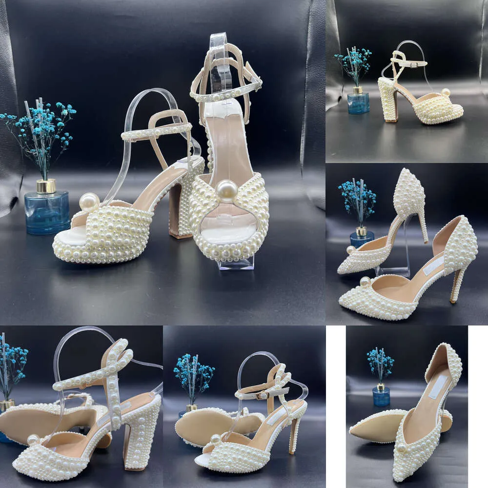 10 jours livrés Sacora Femmes Sandales Sacaria Designer Luxury Pearl Elegant Bridal Marid Robe Shoes Platform Talons Perles en cuir Sandale pour femmes en cuir avec boîte 35
