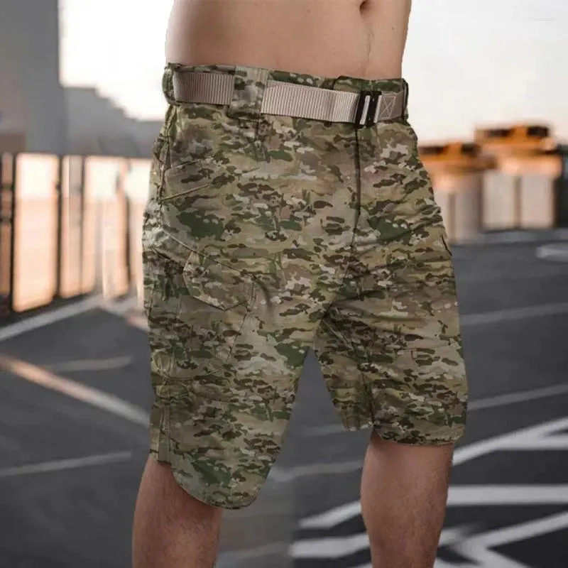 Shorts pour hommes hommes été bouton fermeture éclair urbain militaire tactique jambe droite poches solide camouflage imprimé cargo streetwear