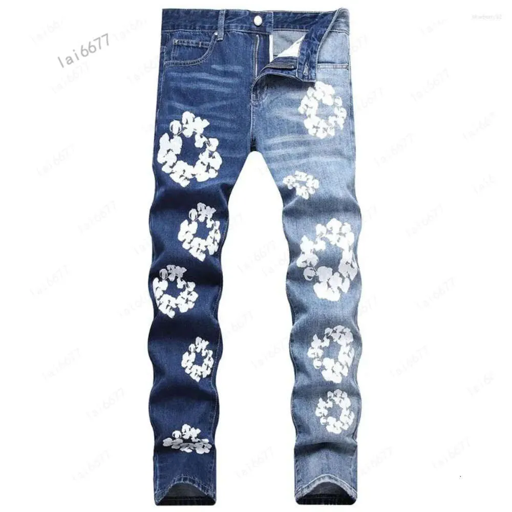 Men's Fashion Jeans: Floral Print Denim, Contrast Color Stretch Pants, Slim  Fit Trousers Blue, Black, White Limited Stock!