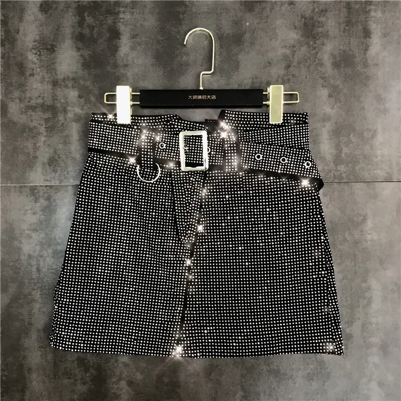 Skirt Online Celebrity 2021 New Rhinestones Rhinestones Rhinestones Heavy Shining Belt A Diamond Skirt Women Korean Fashion Clothing