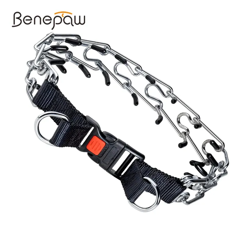 Halsbänder Benepaw Prong Hundehalsband, verstellbar, Edelstahl, Schnellverschluss, Gummispitzen, Choke-Pinch-Training, Haustierhalsband, Karabinerverschluss