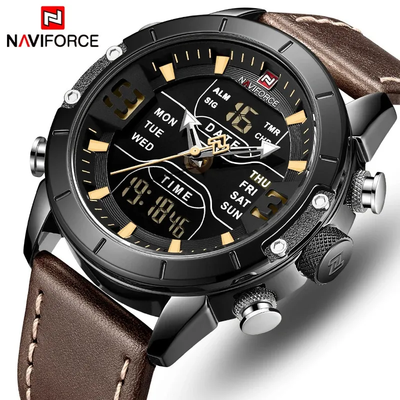 Naviforce Watch Men Top Luxury Brand Leather Waterproof Quartz Wristwatches Military Sport Mens Watches Date Relogio Masculino 240220