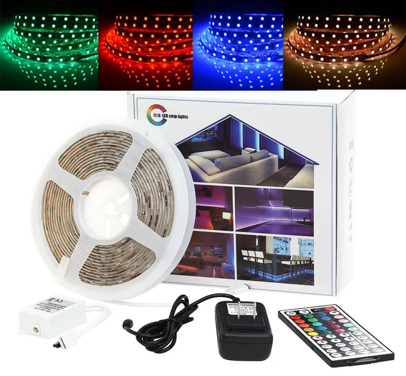 Luz de tira led 5m 44 teclas ir remoto rgb smd 2835 5050 300leds 12v à prova dwaterproof água kit mudança de cor flexível para casa quarto kitche3124577