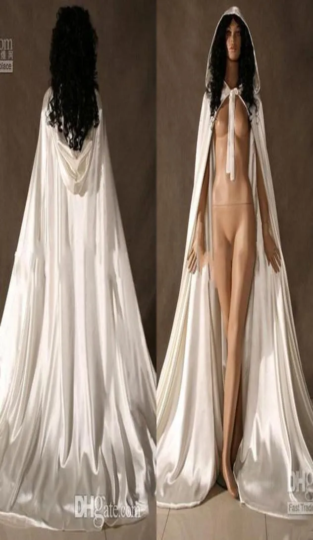 Anpassad ny billig romantisk billig huva brudkapsel elfenben vita långa bröllopsmantlar med satin bröllop brud wraps formella brud c8522347