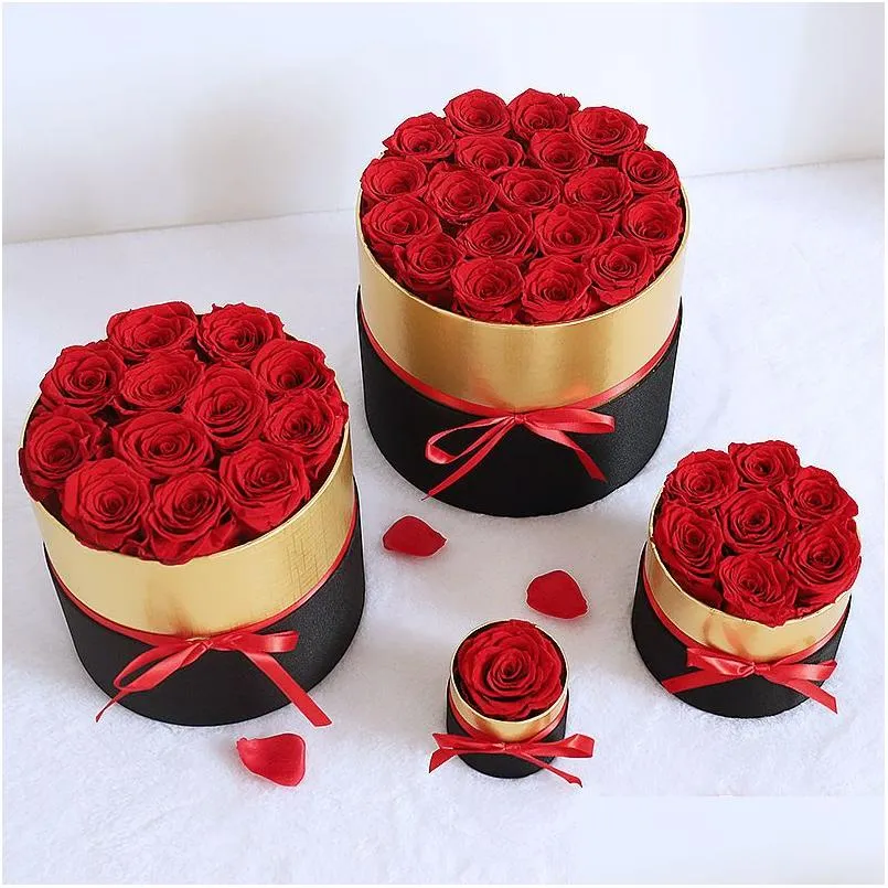 Decorative Flowers Wreaths Hug Bucket Round Flower Paper Packing Set Fresh Gift Box Party Wedding Storage Florist Supplies 210317 Dhe9U