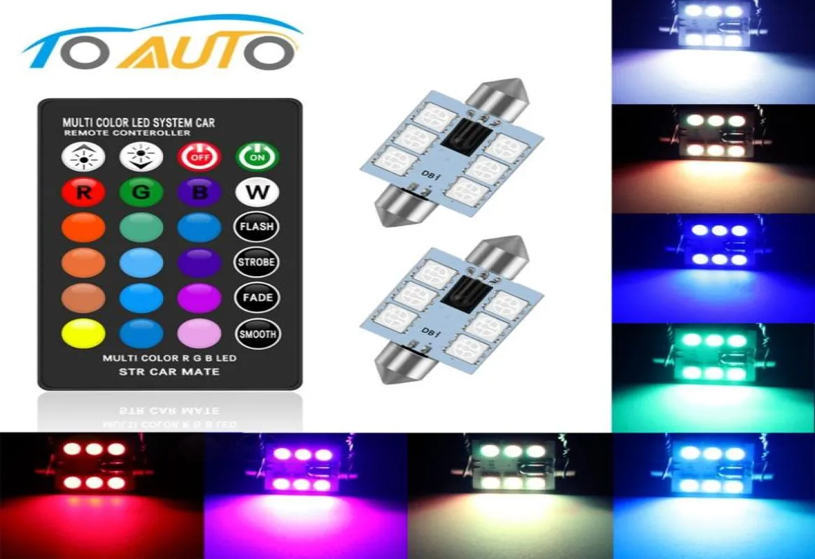 Guirlande LED C5W 31mm 36mm 39mm 41mm RGB avec télécommande, lumières intérieures de voiture, dôme multicolore, lampe de lecture Auto 12V4812486