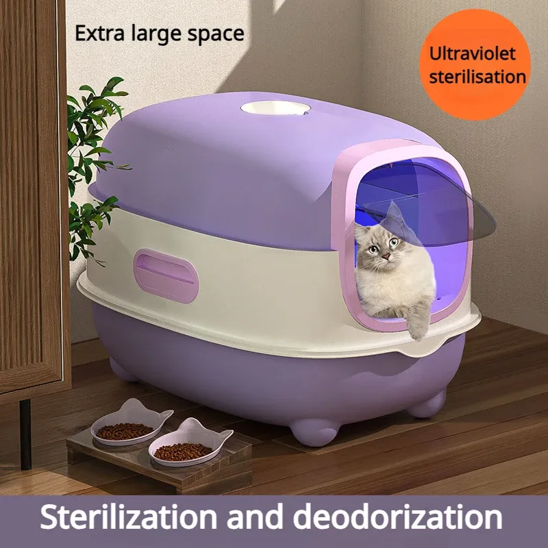 Caixas 2023 Novo Gato Toilt Cat Litter Box Extra Grande Tamanho Totalmente Fechado Bandeja de Areia Anti Salpicos Anti Odor Cinto Areia Intelligen