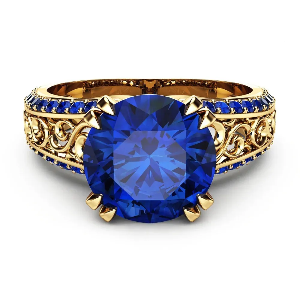 Blaue Saphir-Blumenringe, 18 Karat Gold, Finger-Hochzeit, Peridot-Anillos de Edelstein, Rubin, 1 Karat, zierliche Kreisringe für Frauen 240228