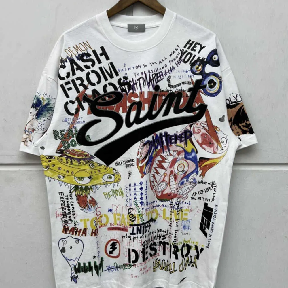 T-shirts pour hommes Graffiti T-shirt Tee Vintage Saint Imprimé Hommes Femmes Haute Qualité T-shirt à manches courtes Tops VFDF