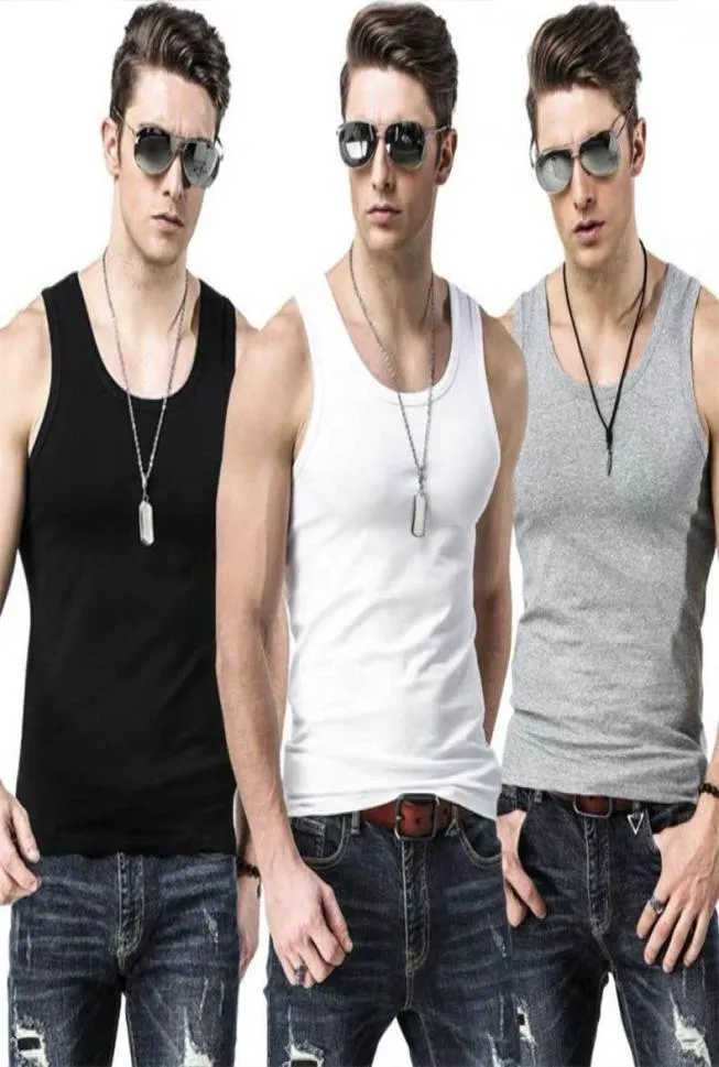 3 teile/los Men039s T Shirt Baumwolle Unterwäsche Ärmellose Tank Top Solide Muscle Weste Unterhemden ONeck Gymclothing T-shirt Reine Top6715000