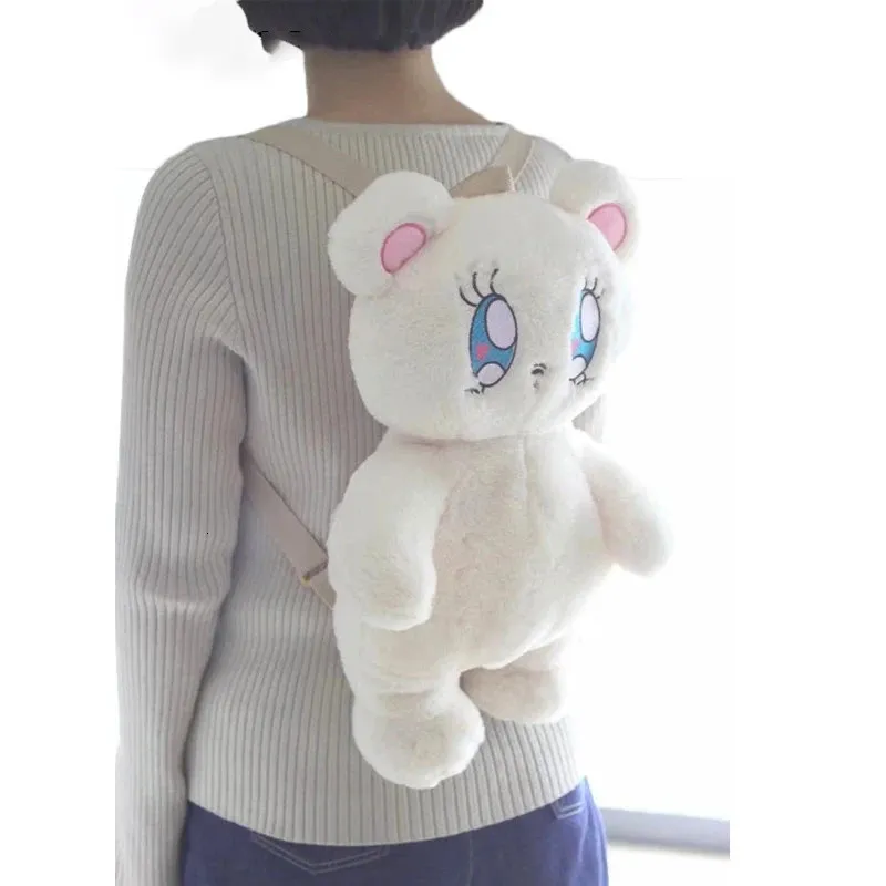 Urso de pelúcia mochila japonês kawaii saco animal meninas escola forma redonda sacos de ombro feminino brinquedos macios 240223