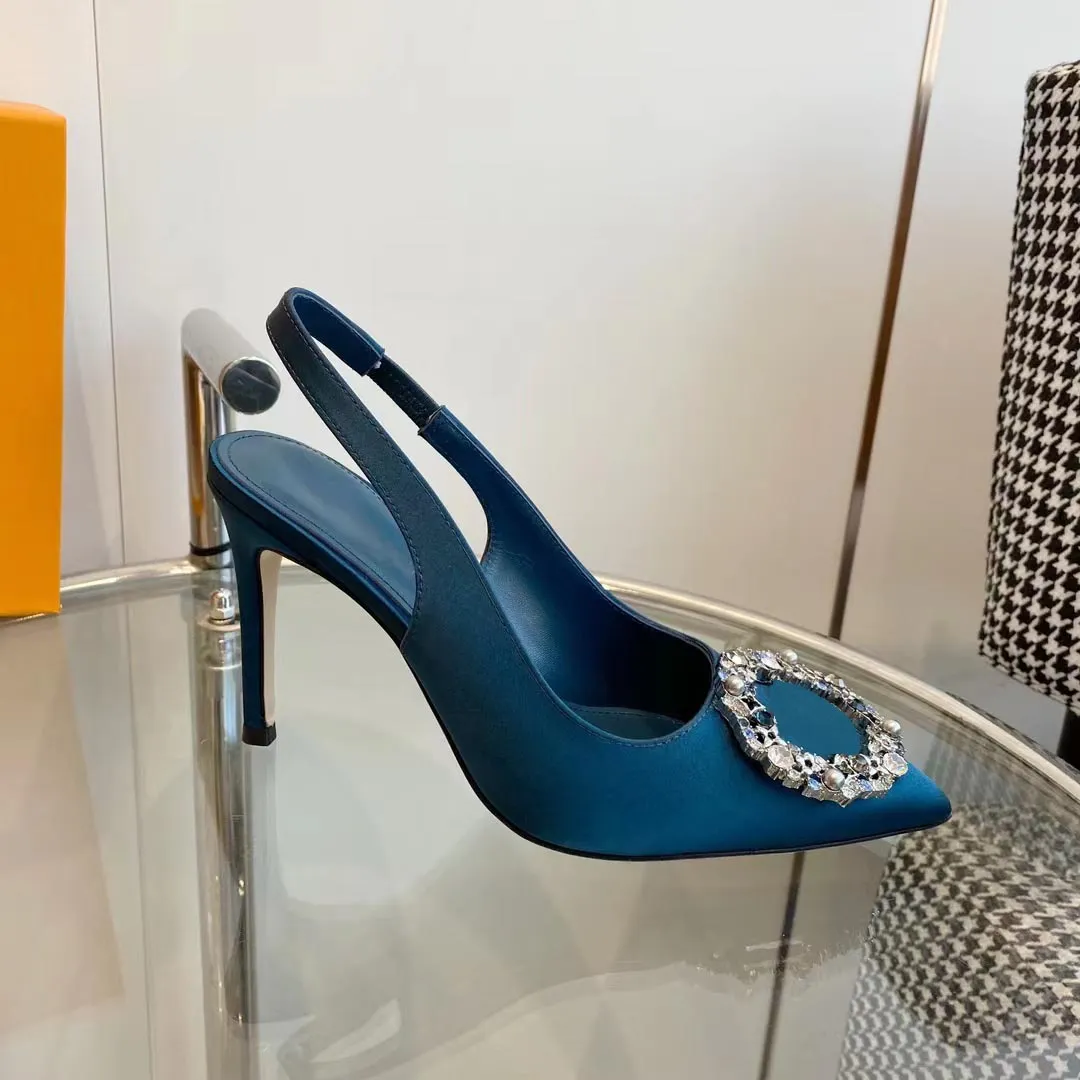 Talons hauts de créateurs de mode pour femmes pointues noires chaussures professionnelles de fête de mariage sexy sandales en strass luxueuses 34-41 avec boîte