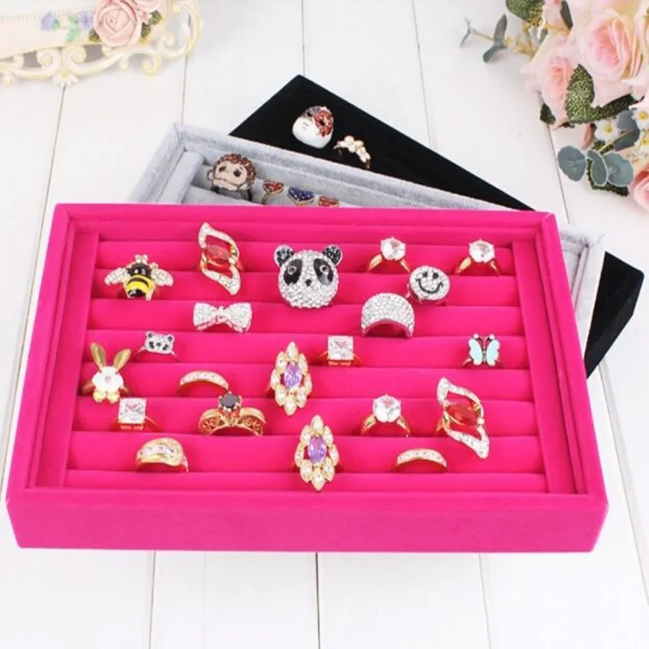 2pcs lots Jewelry Display Rings Organizer Show Case Holder Box New red Ring Storage Ear Pin Accessories box301F