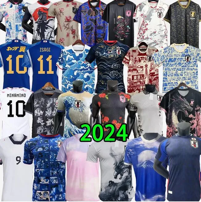 2024 Coupe Japon Soccer Jerseys Fans de dessin animé Version du joueur ISAGI ATOM Tsubasa Minamino Hinata Doan Kubo Mitoma 22 23 24 Uniforme japonais Chemise de football Dragon chinois