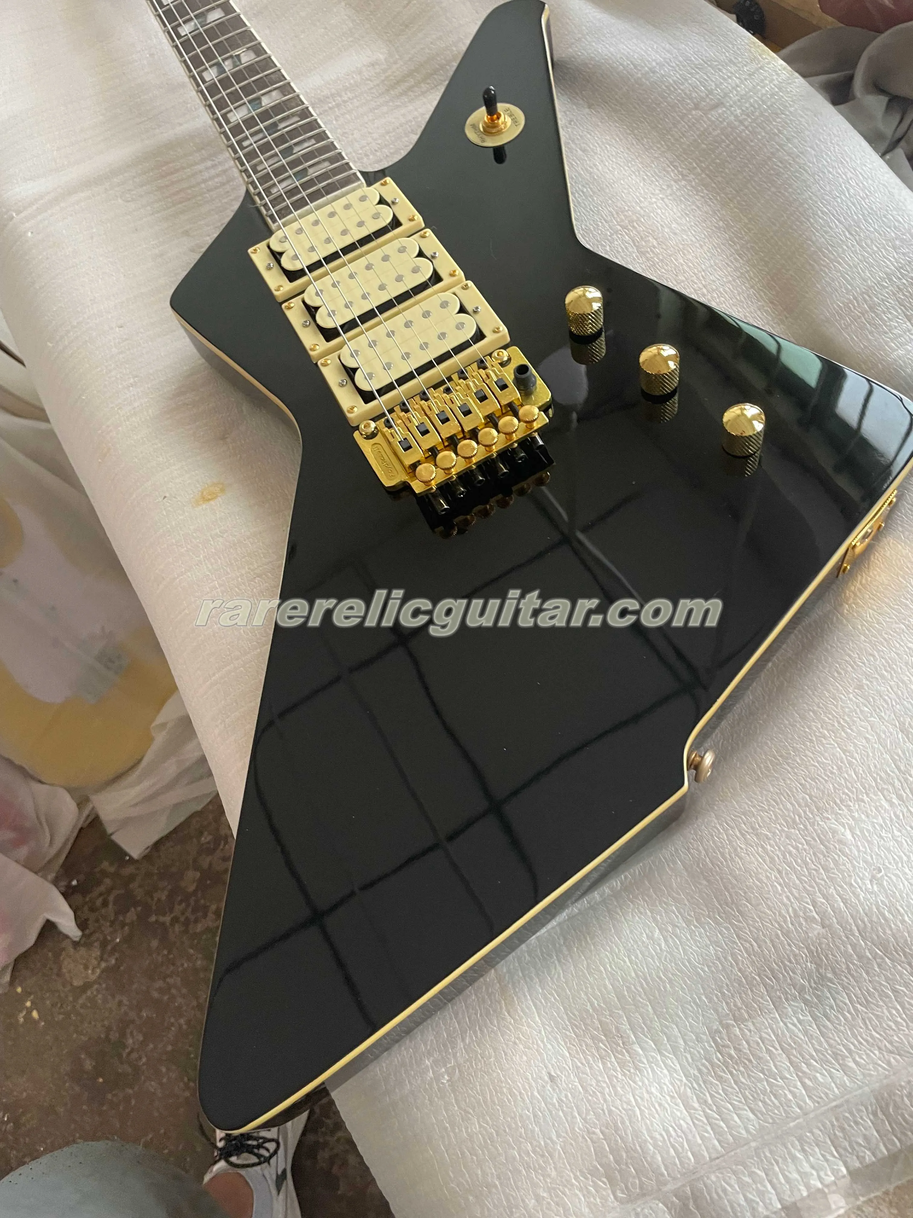 Black Phil Collen Electric Guitar Floyd Rose Tremolo Gold Hardware Abalone Inlay 3 Pickups 2024