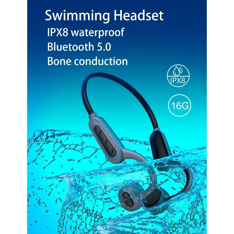 Lecteur étanche IPX8 plongée natation surf lecteur MP3 sans fil 16GB Conduction osseuse Bluetooth casque lecteur mp3 bluetooth