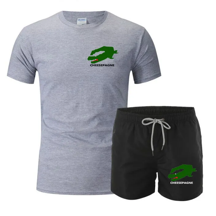 2024 Nya herrvarumärke tryckt sportkläder Fashion Men's Sportwear Kort ärm T-shirt Shorts Street Beach Fitness Sportkläder 2-stycken herrkläder