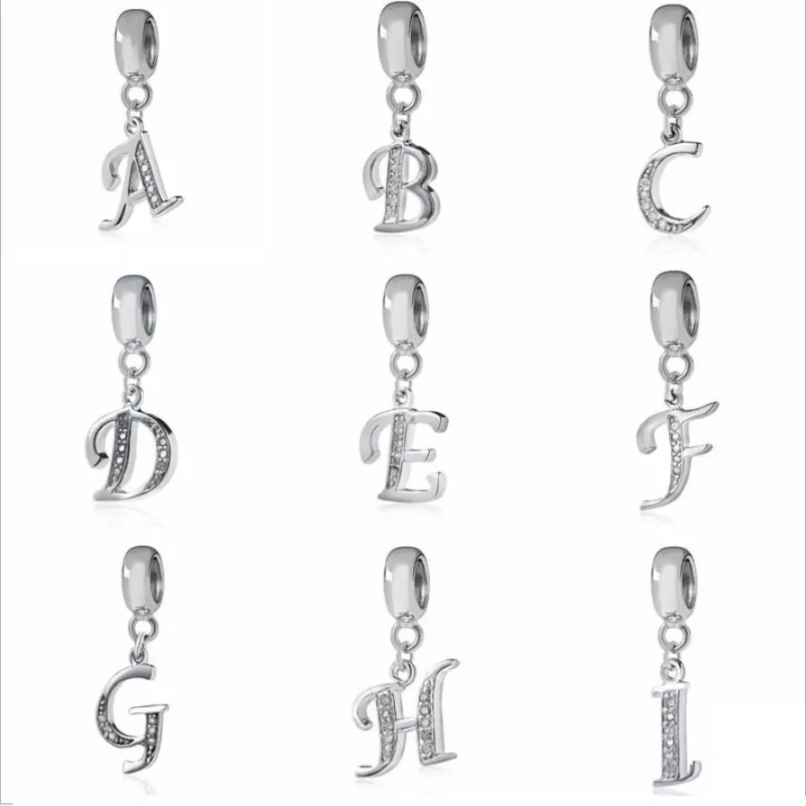 Letter Charms for European Bracelets Necklace Authentic 925 Sterling Silver A-Z Pendant Beads DIY Alphabet Accessories Fit Making 269T