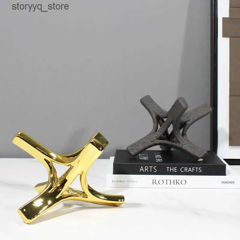 Other Home Decor Resin Handicraft Geometric Hexagon Gold Hollow Sculpture Golden Star Abstract Decorative Figurines Room Decoration Accessories Q240229