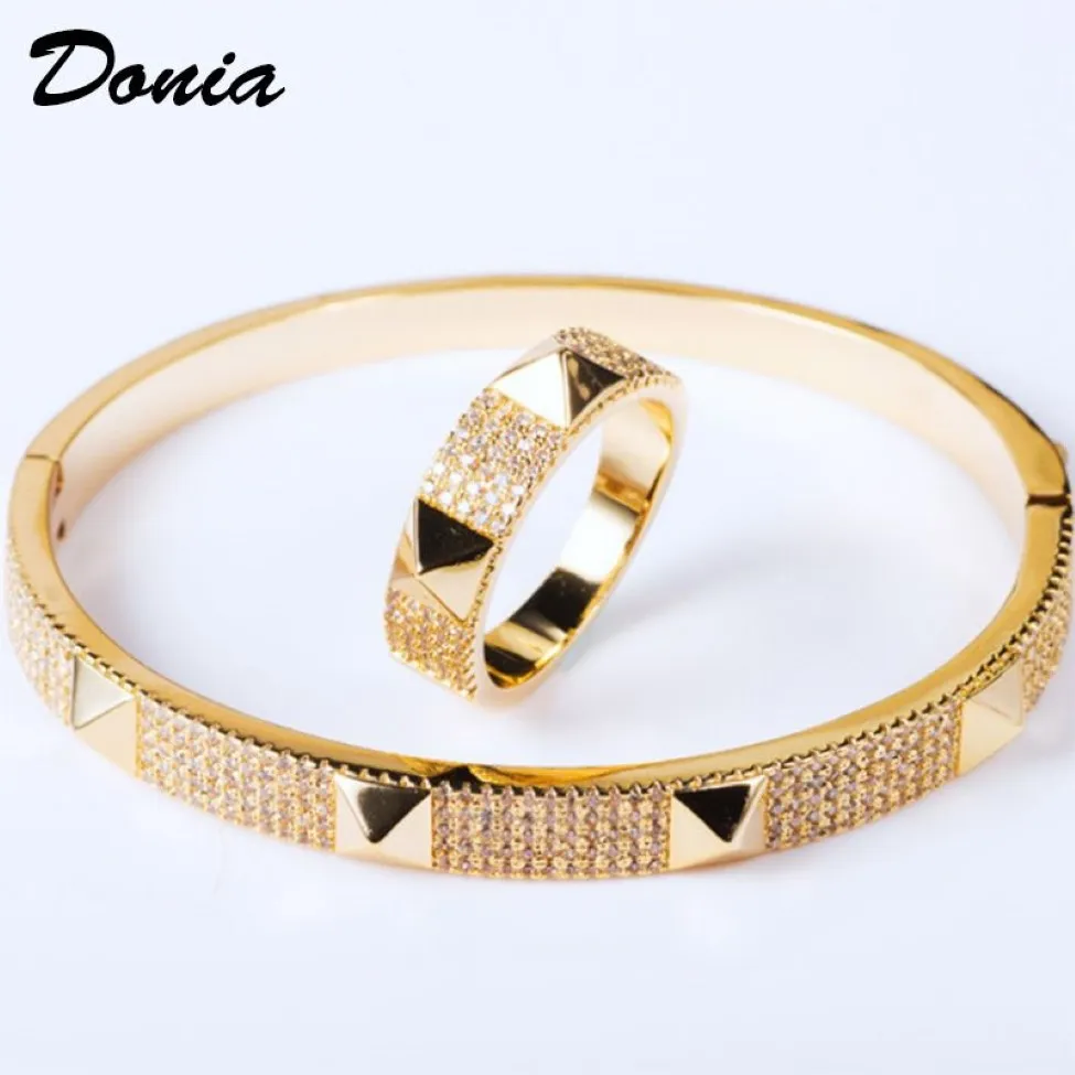 Donia jewelry luxury bangle European and American fashion exaggerated classic geometric micro-inlaid zircon designer ring set gift221C