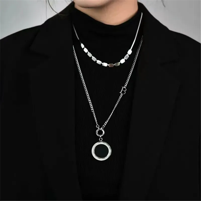 Double Sided Roman Numeral Large Pendant Long Sweater Chain Ladies Thick Chain 14k Gold Necklace