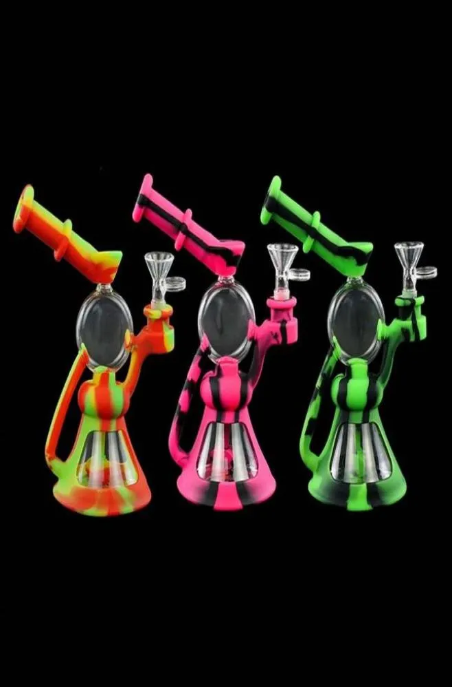 Copo de vidro bong silicone tubulação de água dab rigs fumar bubbler plataforma de óleo em forma redonda uso de fumaça para erva seca tabaco cigarro hooka5985073