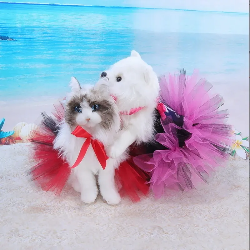 Vestidos para gato e cachorro, saia tutu, vestido de festa, verão, novo vestido para animais de estimação, rosa vermelha, gaze vermelha, vestido de princesa para cachorro pequeno e médio, poodle, filhote de cachorro